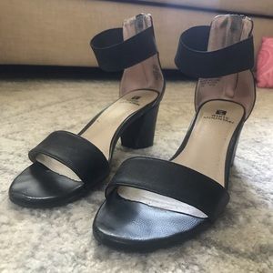 Black Faux Leather Heeled Sandals